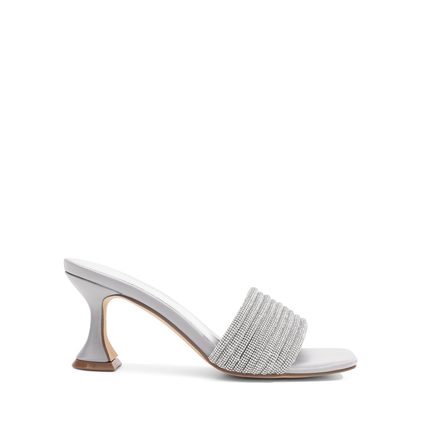 Rhinestone Flared Heel Sandals - SILVER - 1